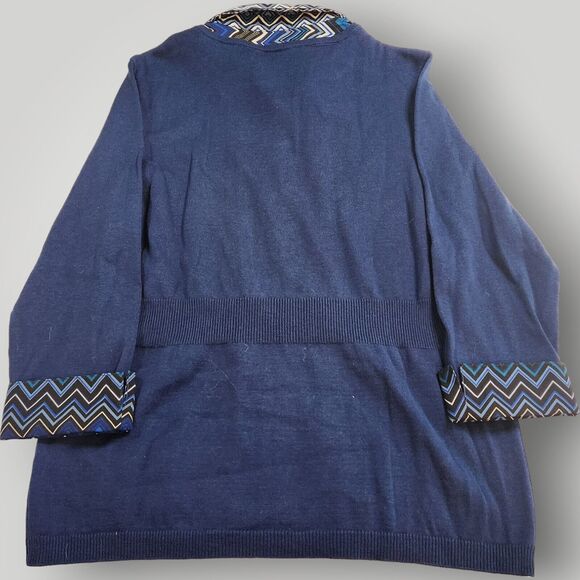 Kim Rogers Women's M Blue 3/4 Sleeve Belted Cardigan Sweater 2-fer Look RETRO - Picture 7 of 11